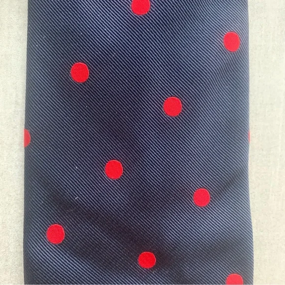 Drakes for OXXFORD Red and Blue Polka Dot Silk Tie - Picture 7 of 7